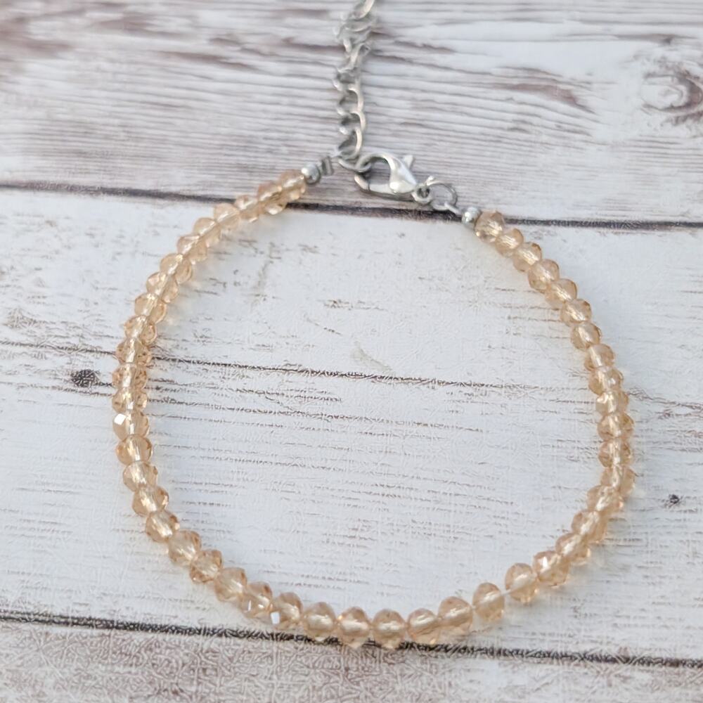 Beaded Clasp Bracelet with Extender - Very Light Dusky Amber Tone Shade